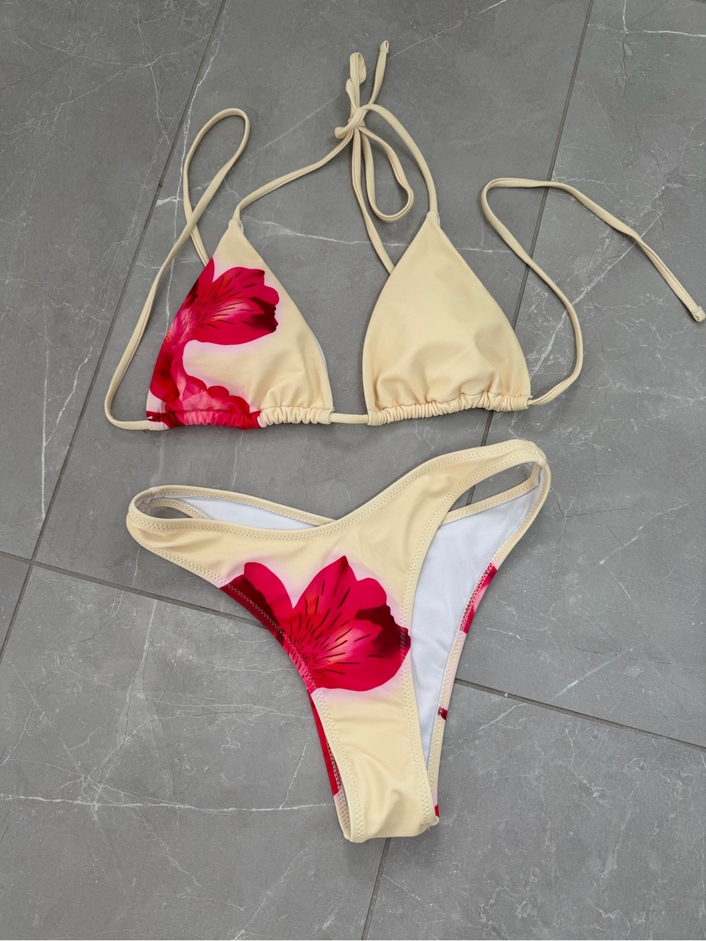 Yellow Bikini Set with Pink Floral Accents
